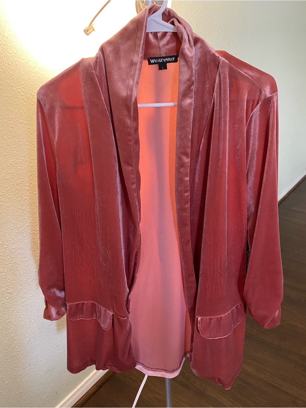 Wearever Women's Dusty Rose Velvet Open-Front Blazer